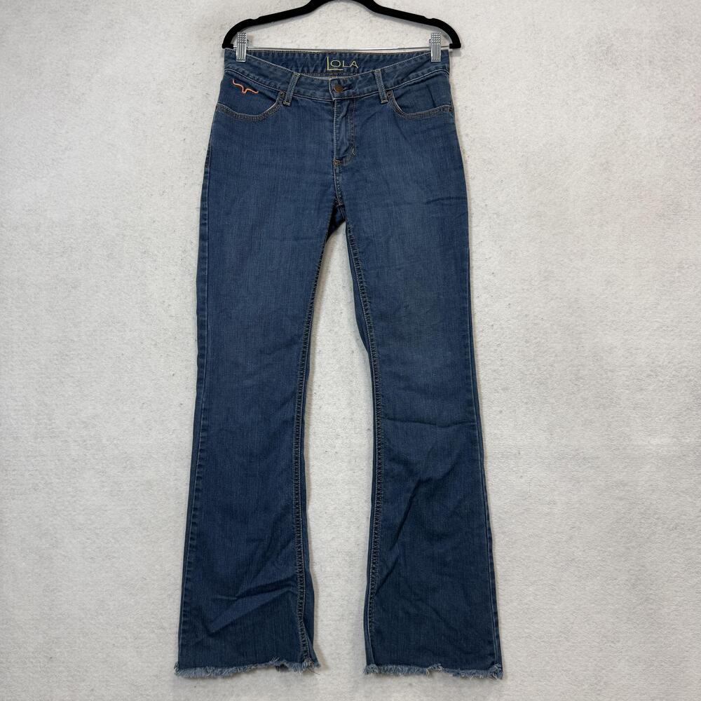 Kimes Ranch Lola Jeans Womens 6/32 Blue Mid Rise Bootcut Raw Hem Denim Pants